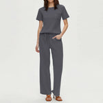 2-delat set dam – kortärmad topp & vida byxor