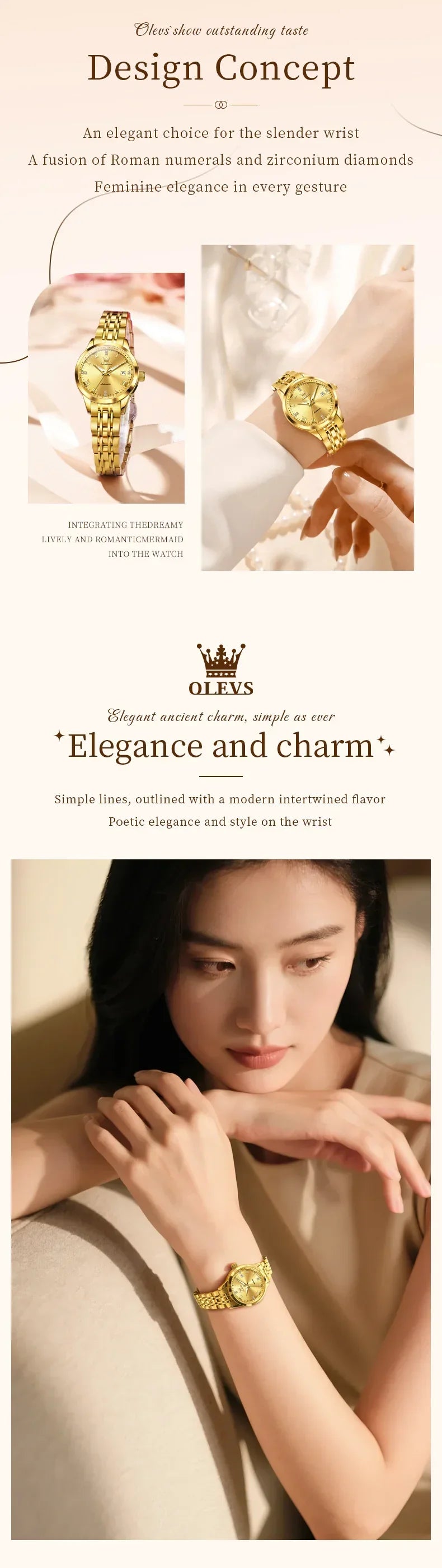 Klocka Helena (automatisk damklocka i rostfritt stål – lyxig design)