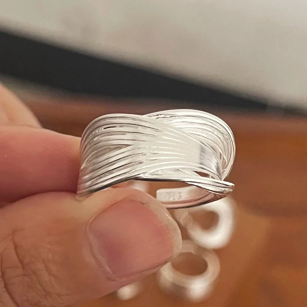 Ringset Astrid (set med bred måndesign i silverfärg – minimalistiskt)
