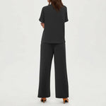 2-delat set dam – kortärmad topp & vida byxor