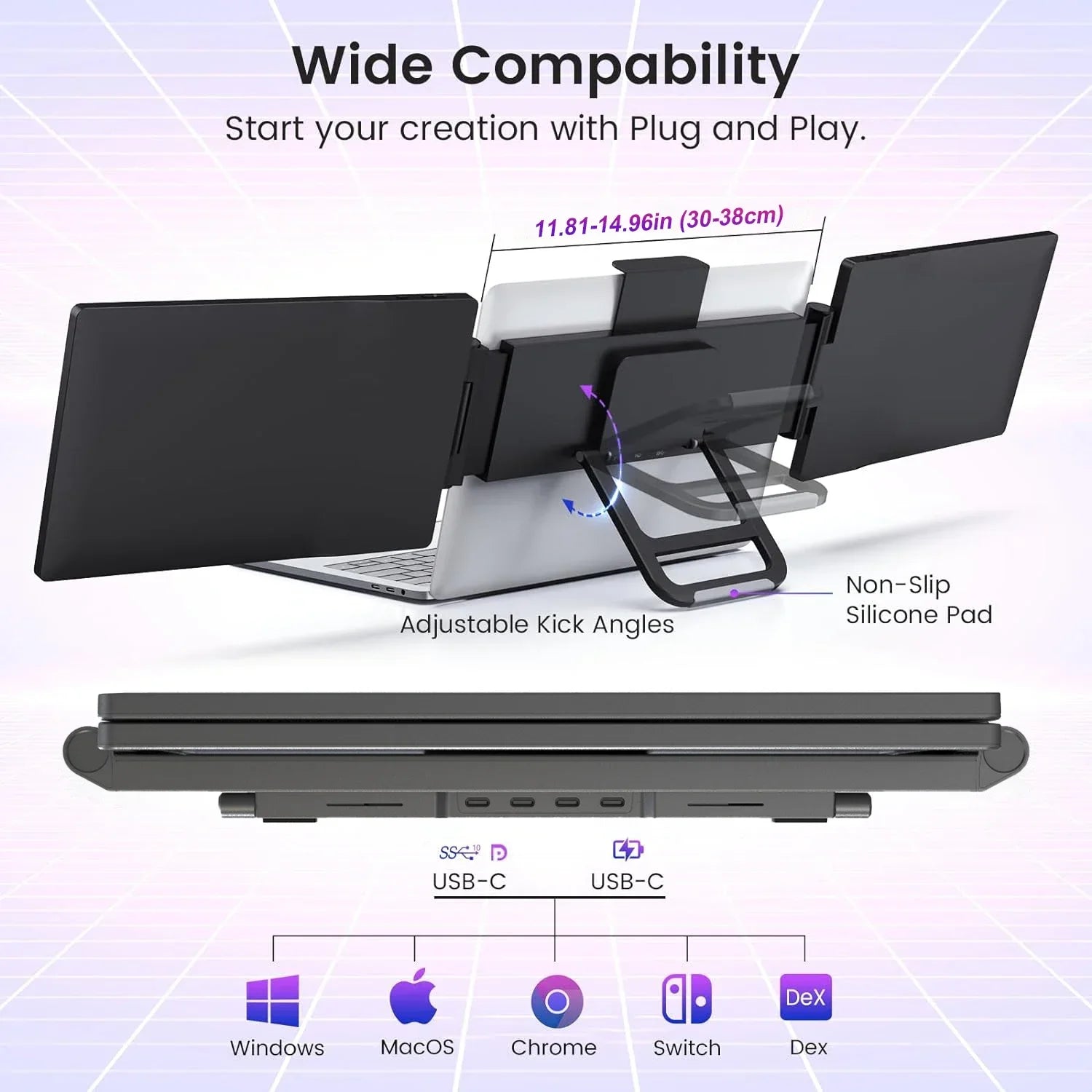Trippelskärm – portabel LCD-skärm för laptop (1920×1200 IPS, USB-C & USB 3.0)