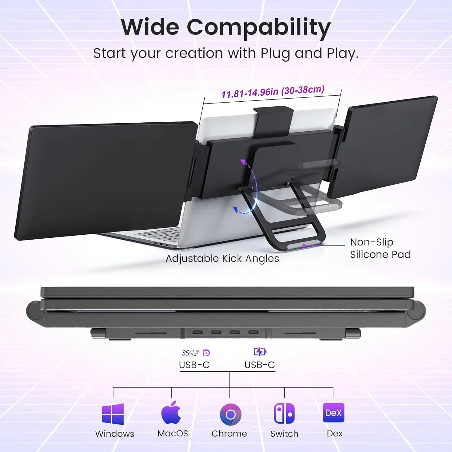 Trippelskärm – portabel LCD-skärm för laptop (1920×1200 IPS, USB-C & USB 3.0)