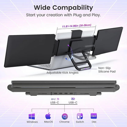 Trippelskärm – portabel LCD-skärm för laptop (1920×1200 IPS, USB-C & USB 3.0)