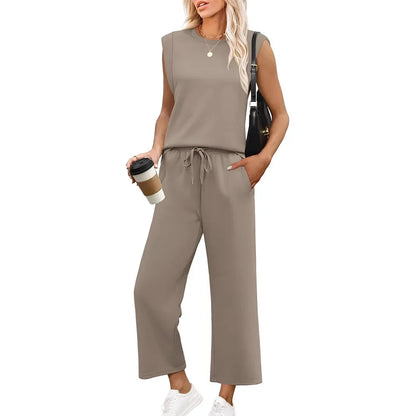 2-delat set dam – ärmlös topp & byxor i polyester