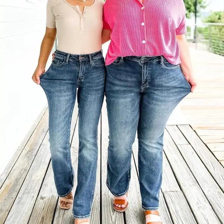 StretchJeans™ – Högmidjade Blå Jeans med Mjuk Passform