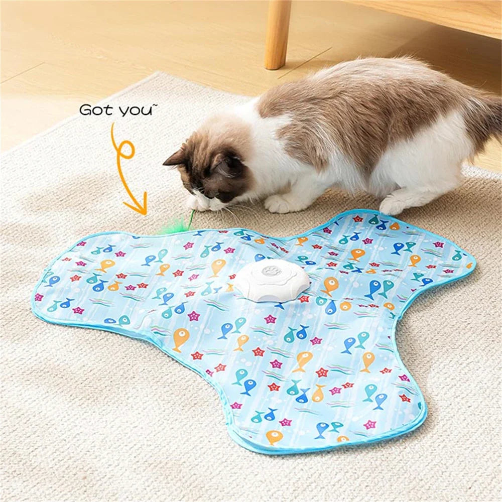 Interaktiv kattleksak – gömma & söka mus med fjäder & ljud