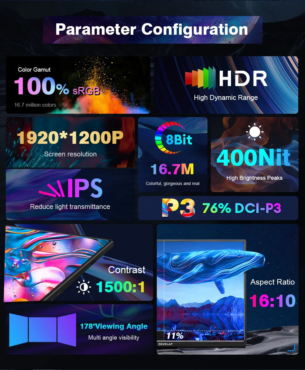 Extern bärbar enkel skärm till dator, spelkonsol, mobil eller laptop