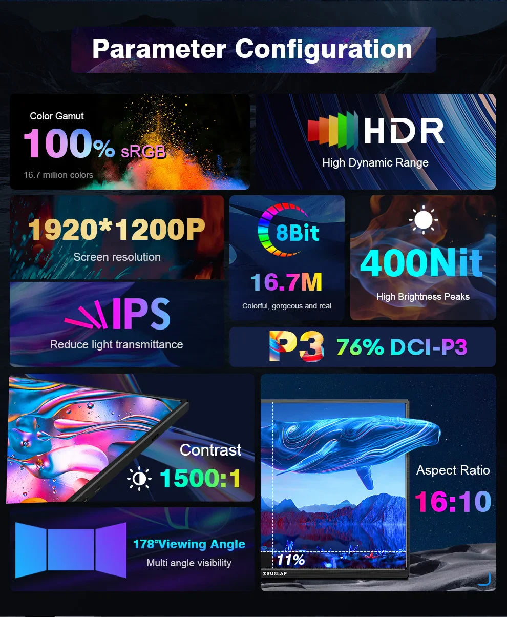 Extern bärbar enkel skärm till dator, spelkonsol, mobil eller laptop