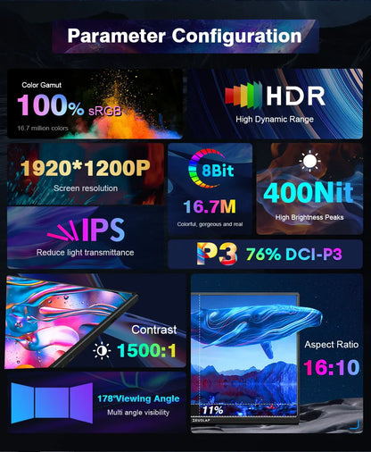Extern bärbar enkel skärm till dator, spelkonsol, mobil eller laptop