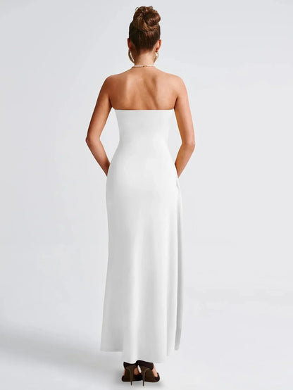 Sommarklänning – axelbandslös festklänning med slits