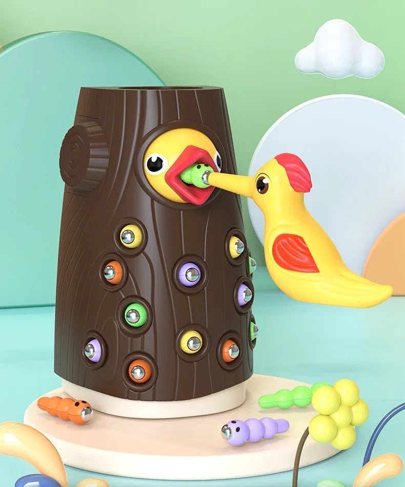 Montessori Hackspettslek – Magnetiskt mata mask-spelet