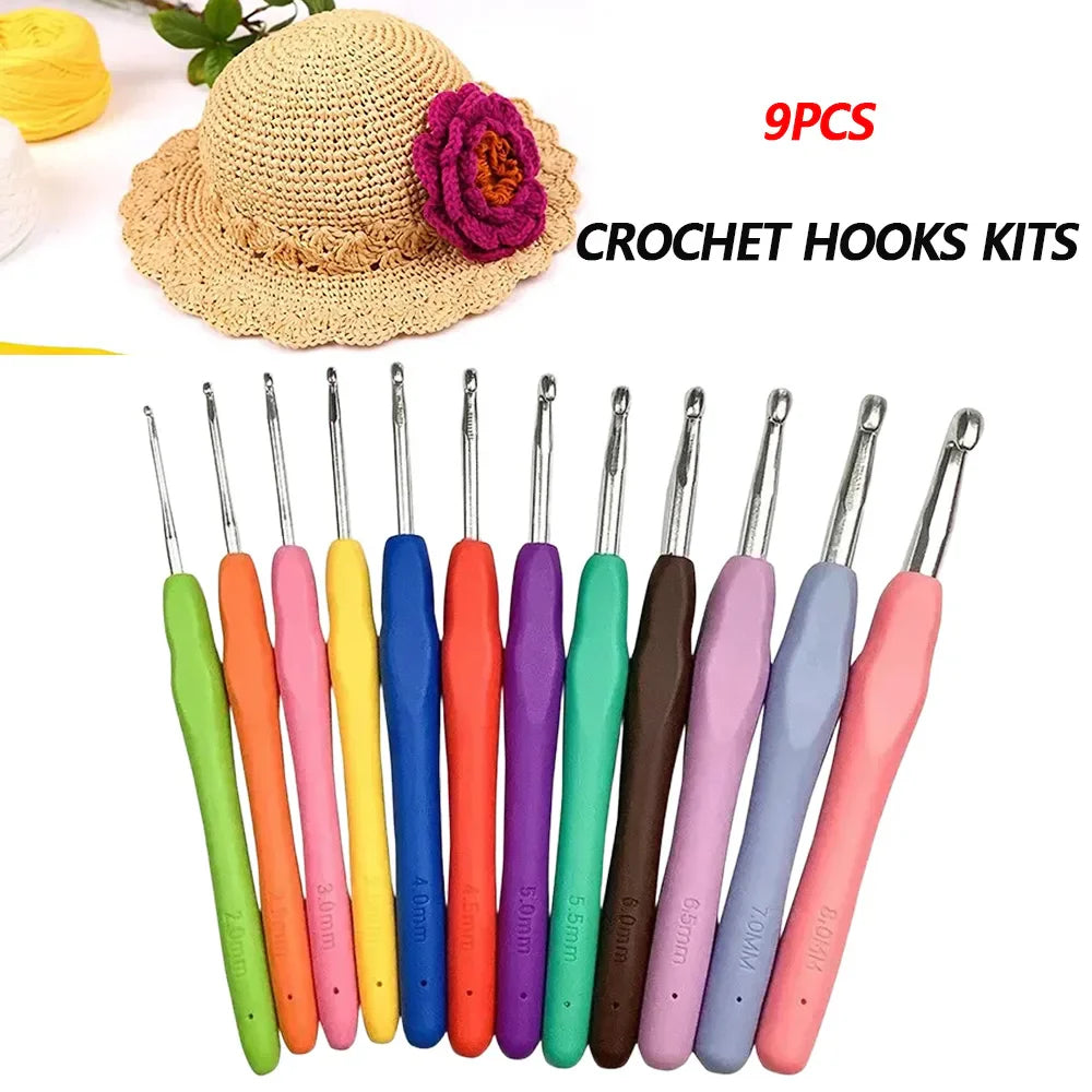 Virknålsset 9 st – ergonomiska virknålar med gummigrepp