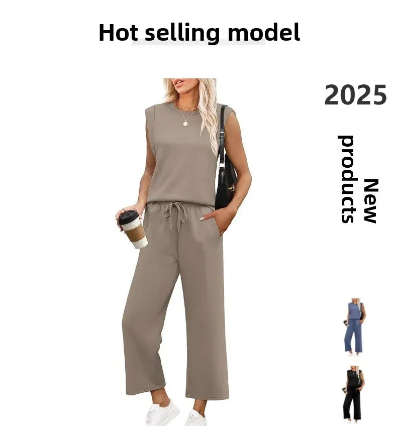 2-delat set dam – ärmlös topp & byxor i polyester