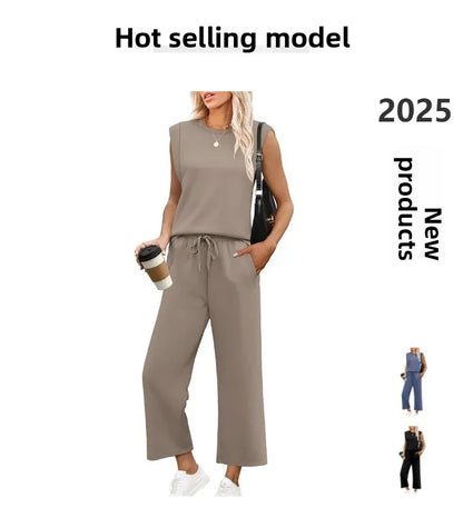2-delat set dam – ärmlös topp & byxor i polyester