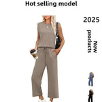 2-delat set dam – ärmlös topp & byxor i polyester