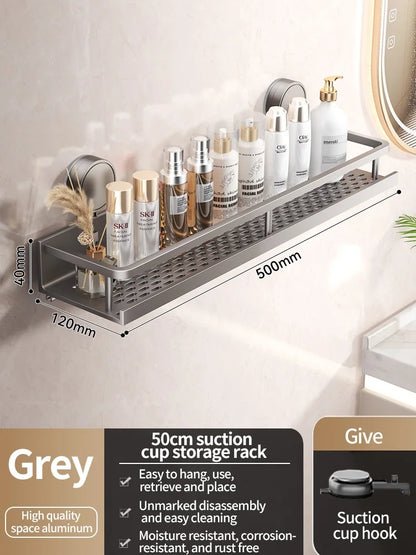 Badrumshylla med sugpropp – aluminium utan borrning