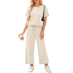 2-delat set dam – kortärmad topp & vida byxor