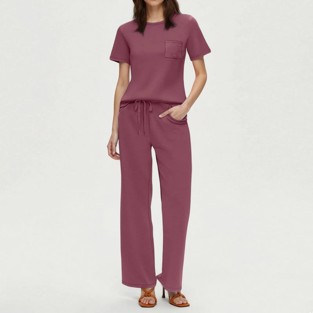 2-delat set dam – kortärmad topp & vida byxor