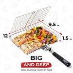 Hopfällbart grillgaller – korg med handtag för fisk, grönsaker & räkor