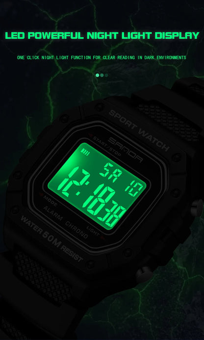 LED sportklocka herr – rektangulär digital display
