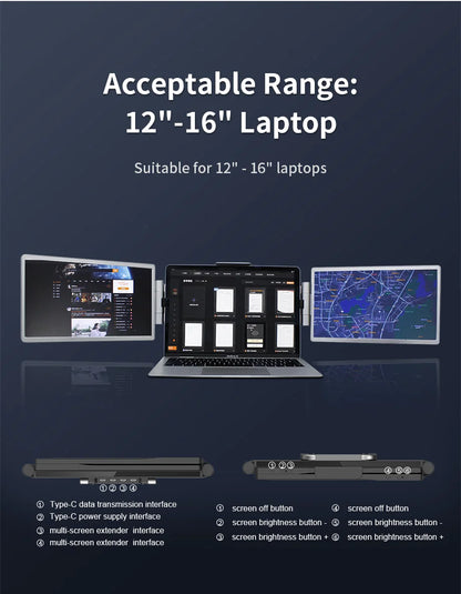 Trippelskärm – portabel LCD-skärm för laptop (1920×1200 IPS, USB-C & USB 3.0)