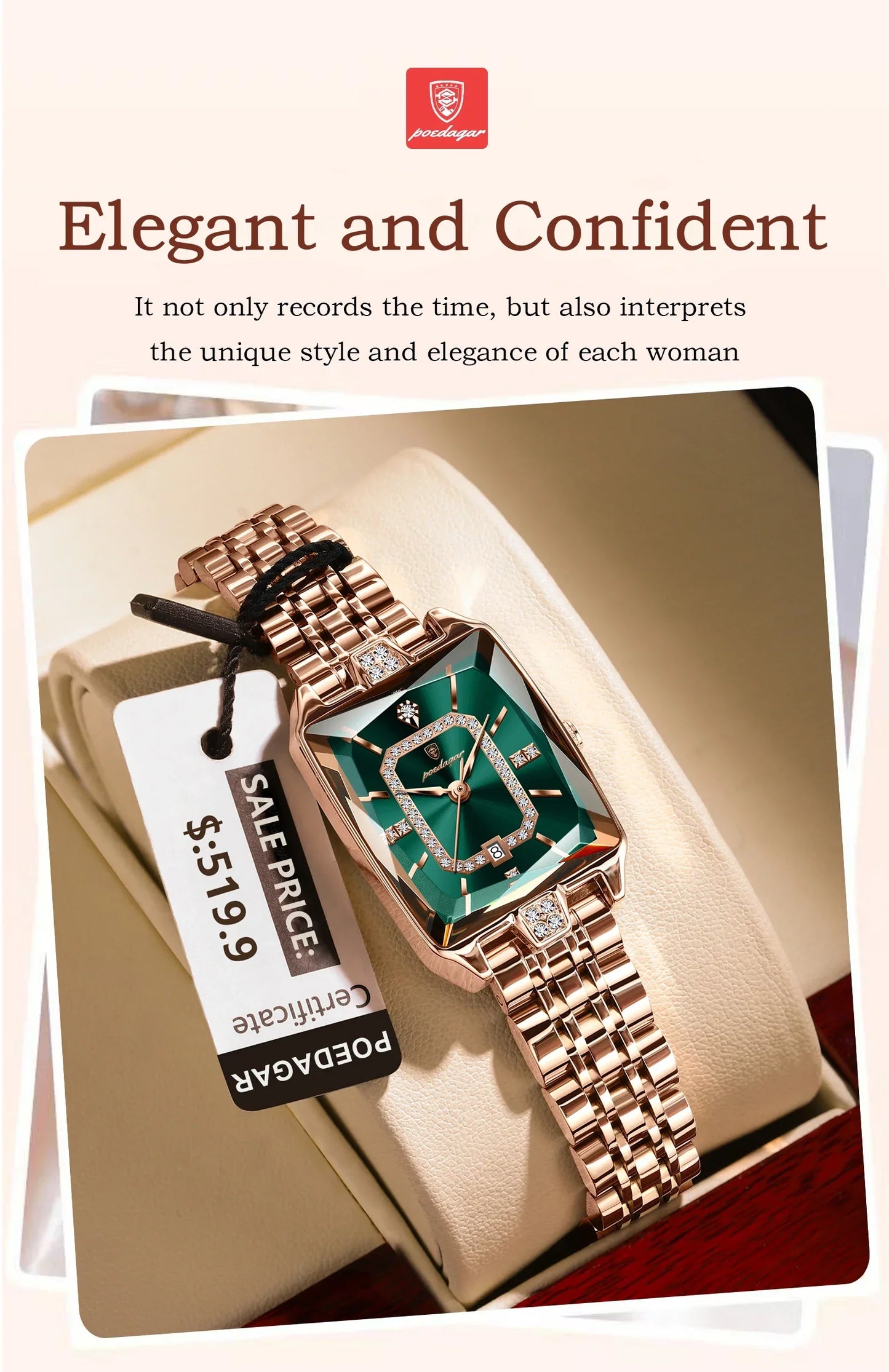 Klocka Karolina (damklocka i stål med kalender & vattenskydd)