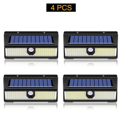 190 LED Solcellslampa med Rörelsesensor – 4 Ljuslägen & Vattentät Väggbelysning