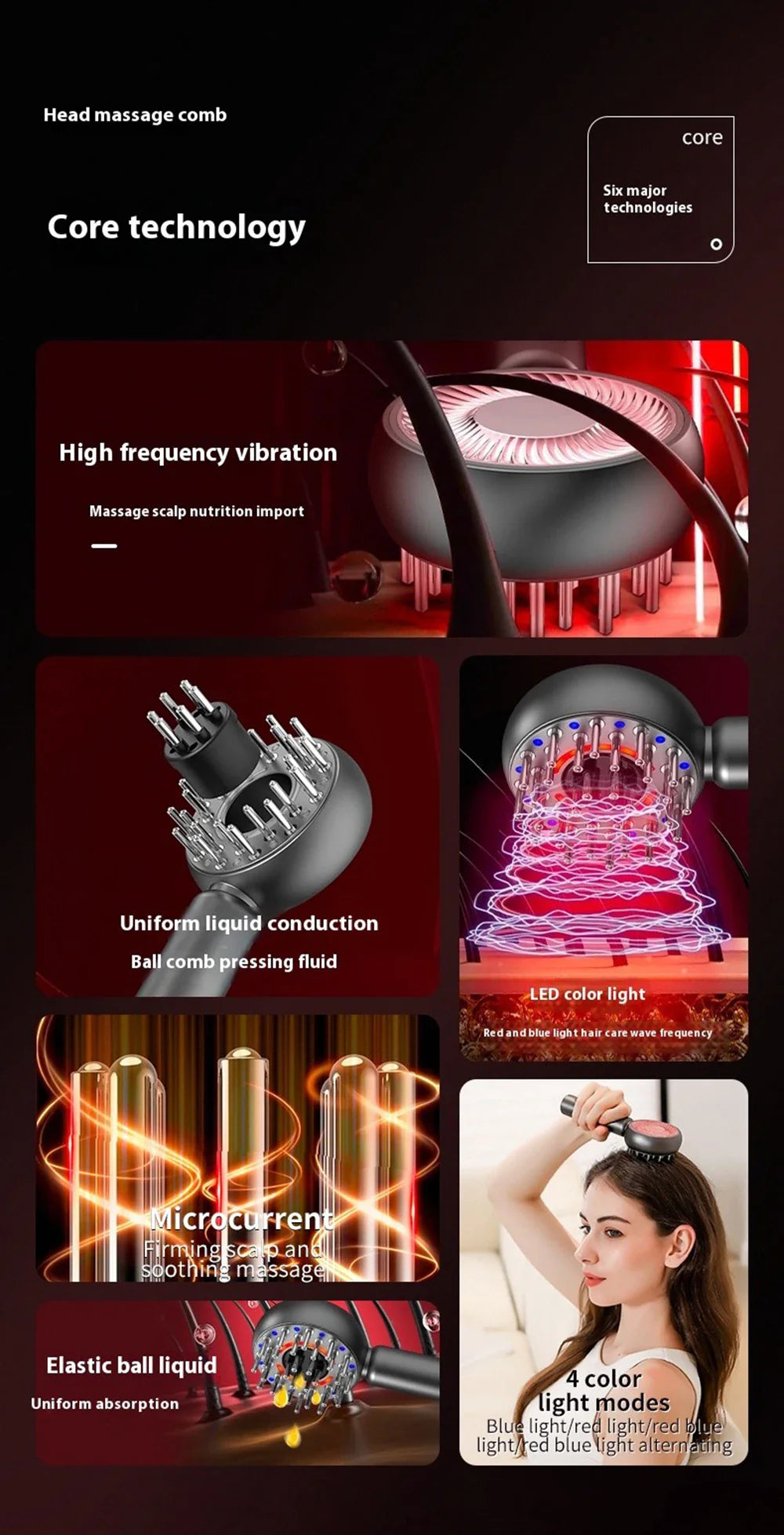 GrowComb™ – Elektrisk Hårbottenmassage med Rött Ljus