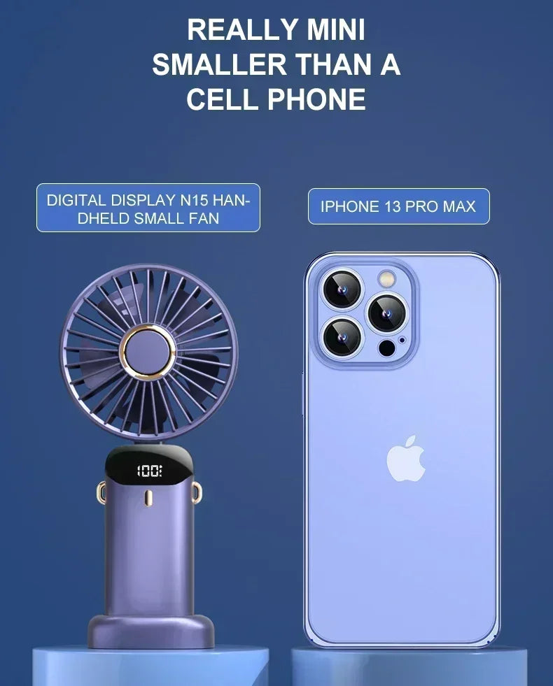 Taittuva minituuletin kaulahihnalla ja telineellä – 3000mAh