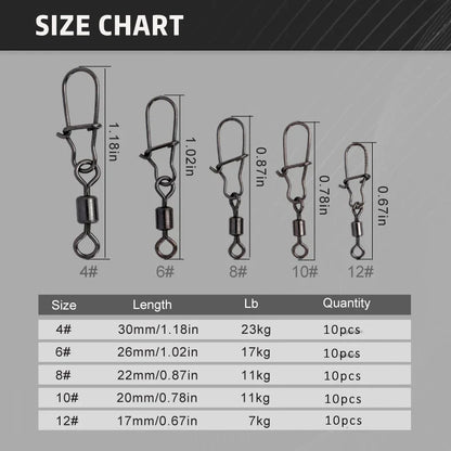 Fiskesvirvlar – 50 st rostfria med snap-lås