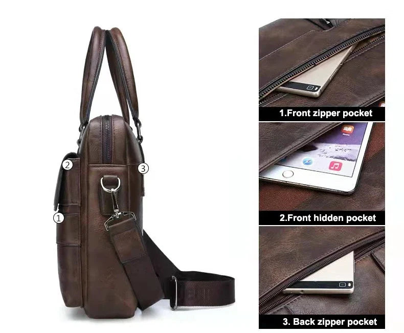 Herrportfölj i läder – business handväska för laptop & dokument