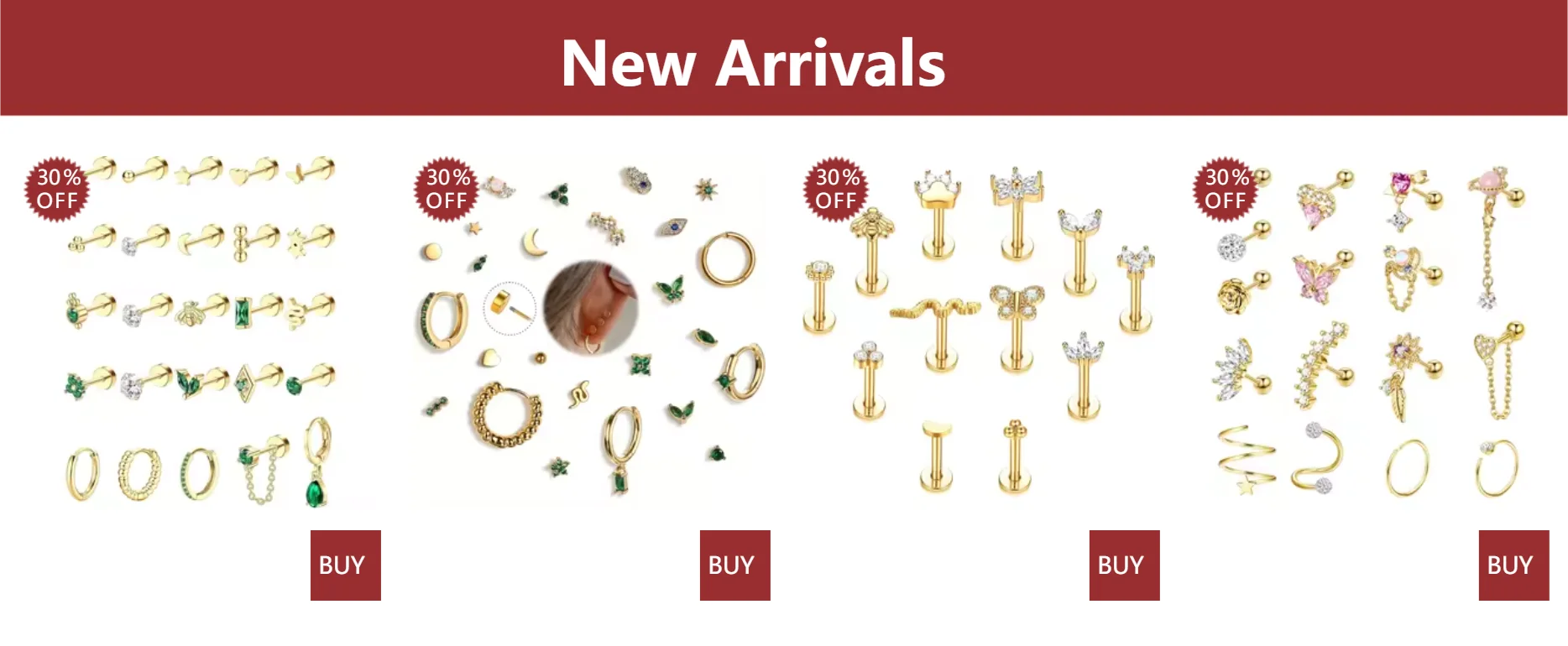 Örhängeset Nora (12-pack örhängen för piercing & brosk – stål & zirkoner)