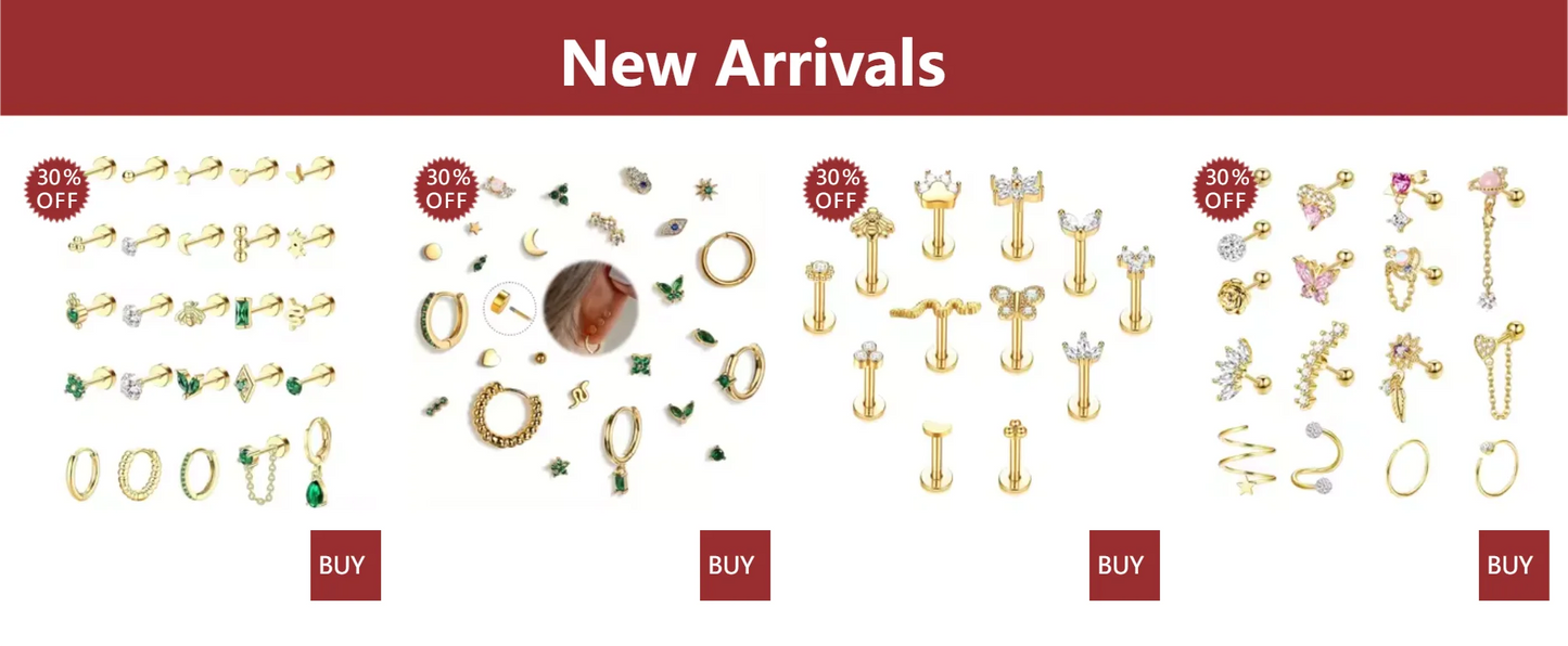 Örhängeset Nora (12-pack örhängen för piercing & brosk – stål & zirkoner)