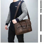 Herrportfölj i läder – business handväska för laptop & dokument