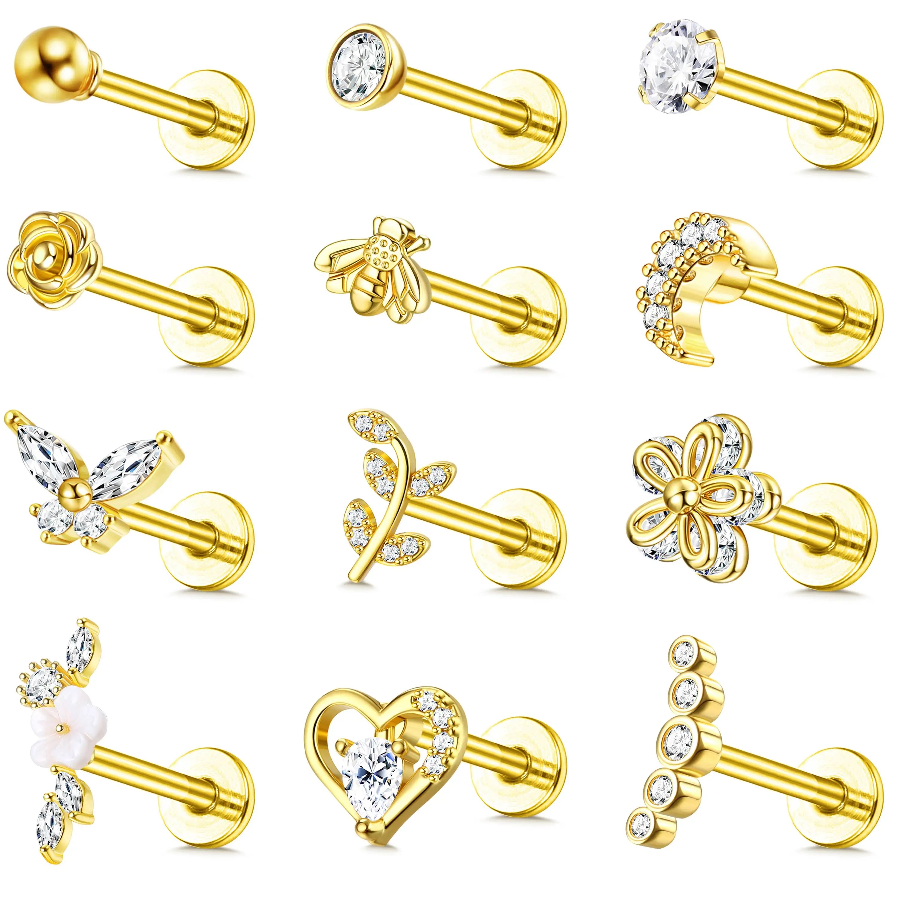 Örhängeset Nora (12-pack örhängen för piercing & brosk – stål & zirkoner)