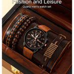 Herrklocka presentset – armbandsur med läderrem