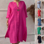 V-ringad klänning dam – A-linje midiklänning med knappar