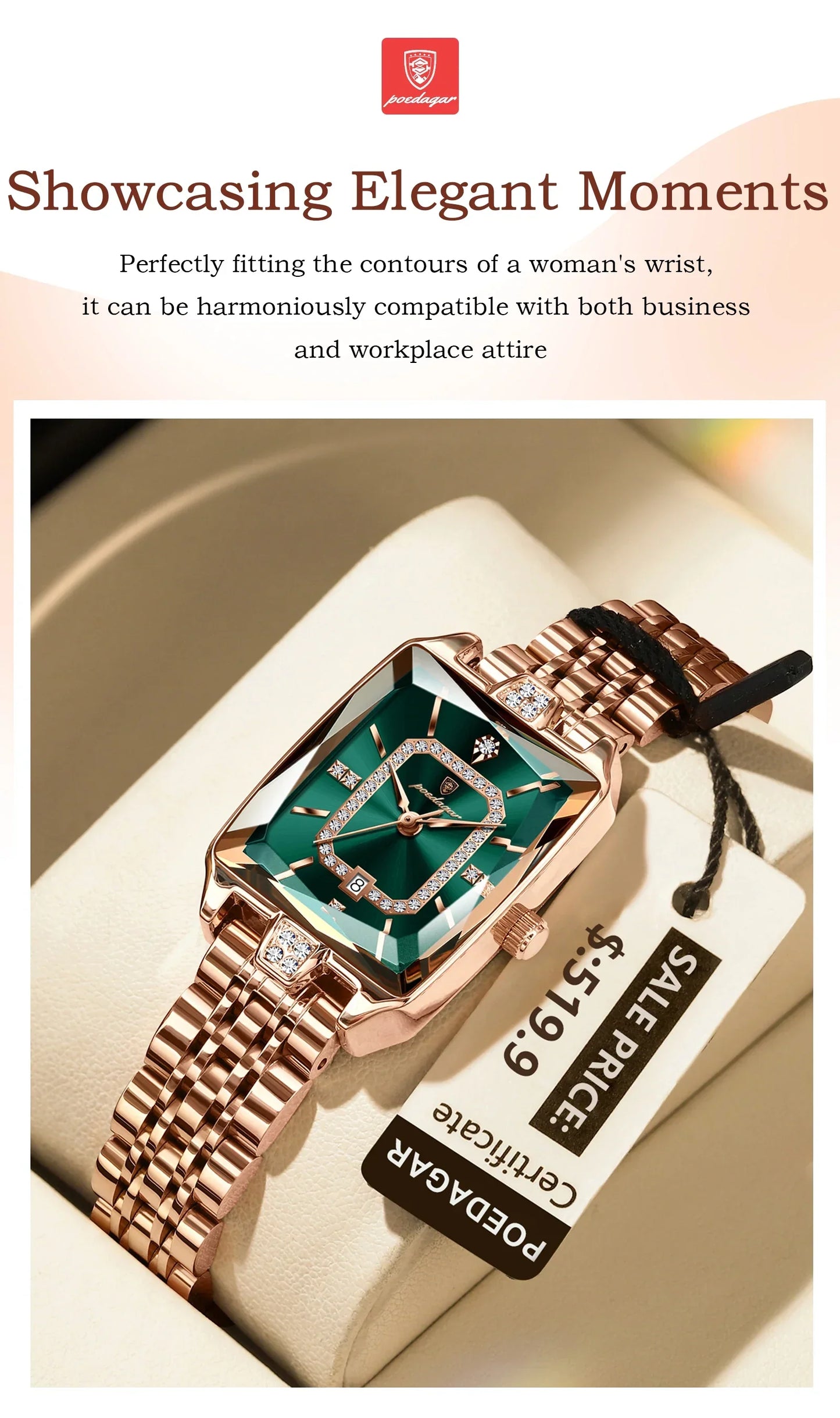 Klocka Karolina (damklocka i stål med kalender & vattenskydd)