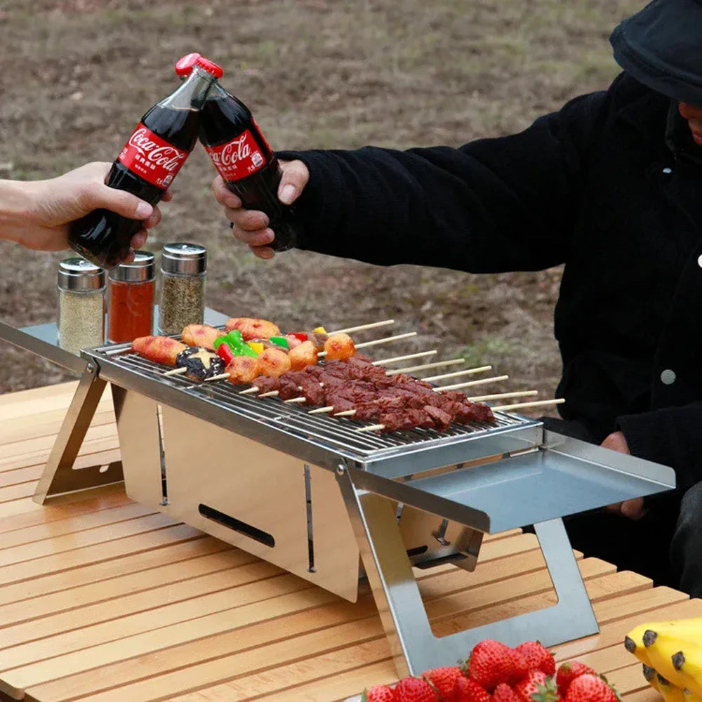 Hopfällbar kolgrill i rostfritt stål – portabel BBQ för hem & camping