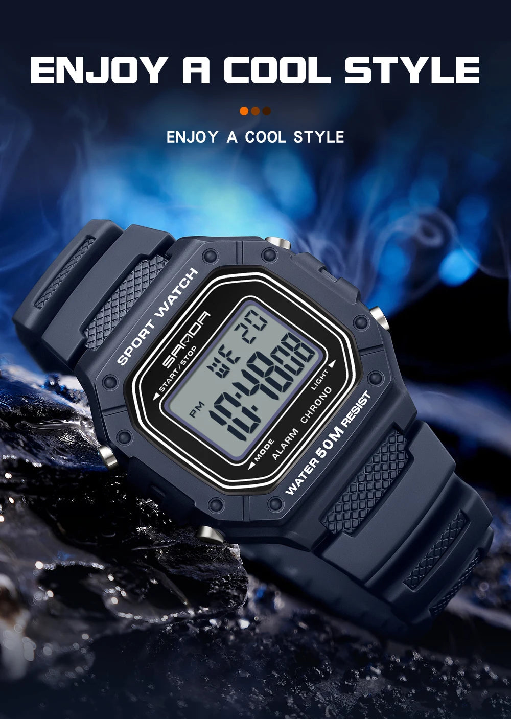 LED sportklocka herr – rektangulär digital display