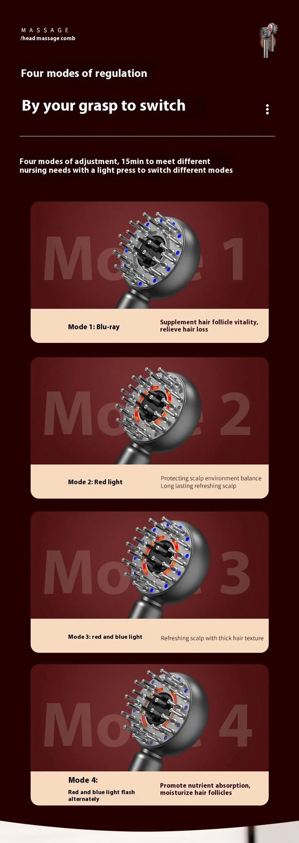 GrowComb™ – Elektrisk Hårbottenmassage med Rött Ljus