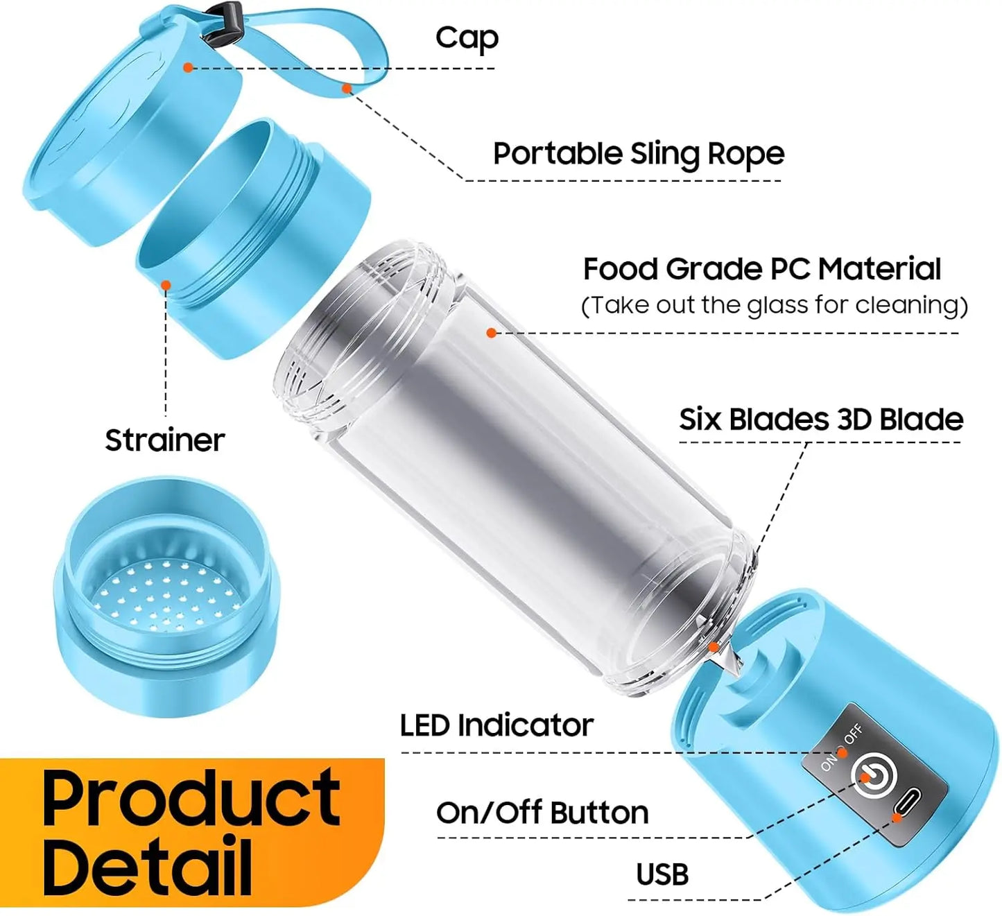 Mini mixer 380 ml – USB laddbar juice- & smoothieblender