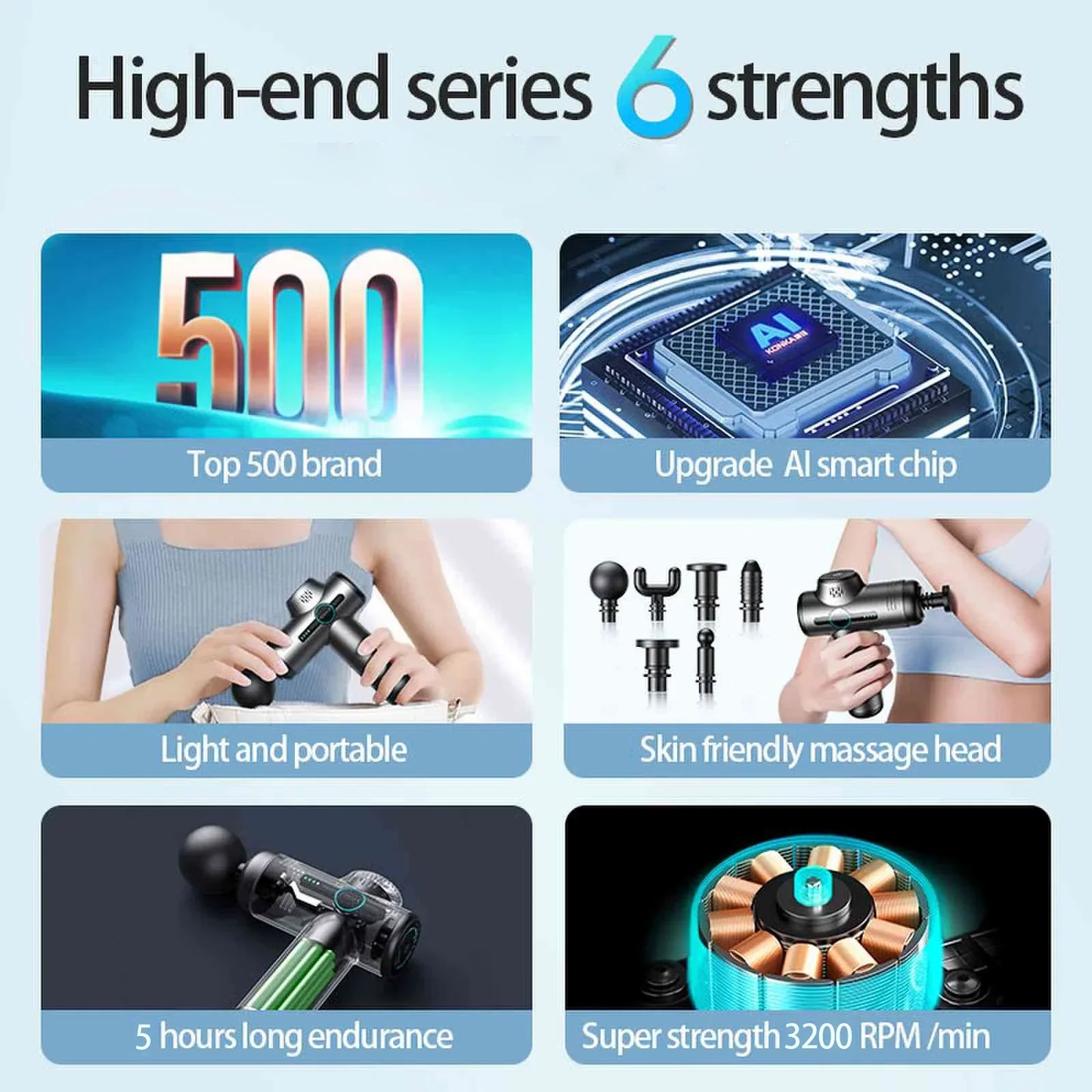 Massagepistol – 6 huvuden