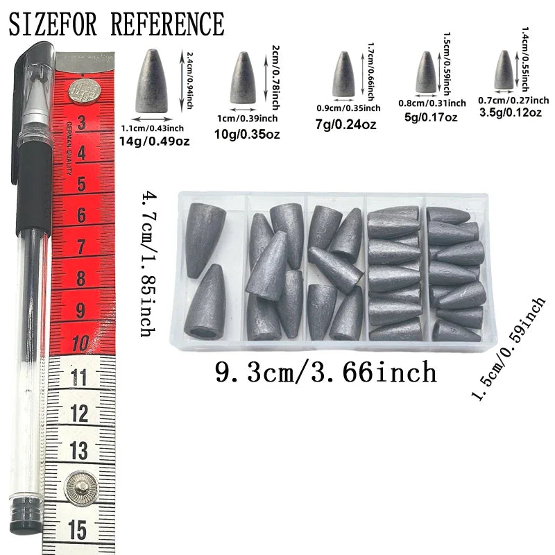 Sänken set – 32 st bullet weights 3,5–14 g