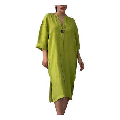 Långärmad sommarklänning – v-ringad casual klänning för dam