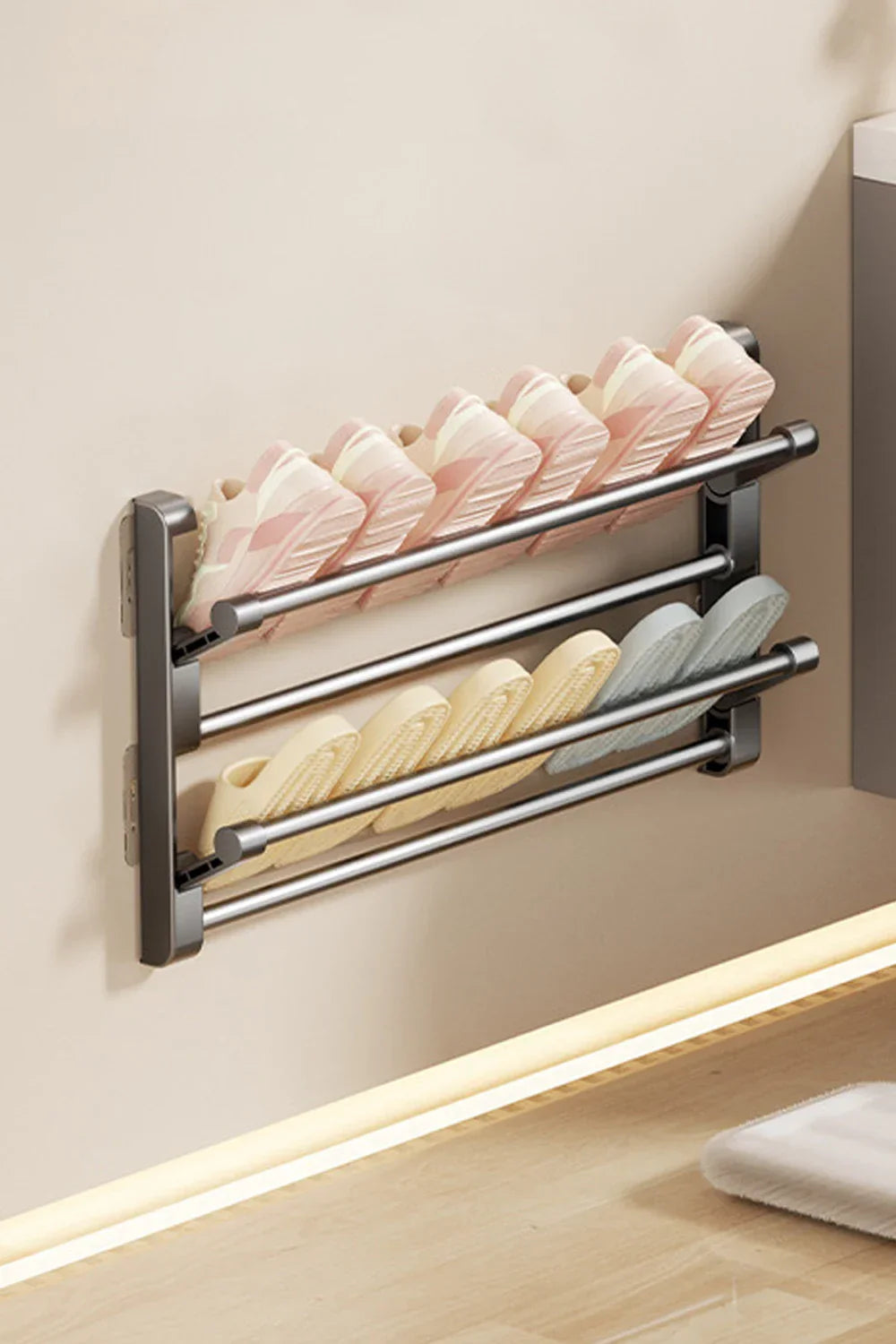 Väggmonterad skoförvaring för tofflor