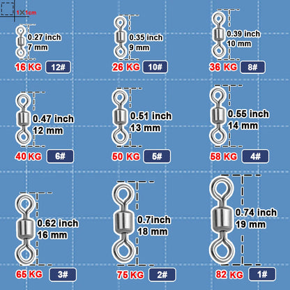 Fiskesvirvlar – 25–100 st rostfria micro barrel swivels