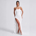 Sommarklänning – axelbandslös festklänning med slits