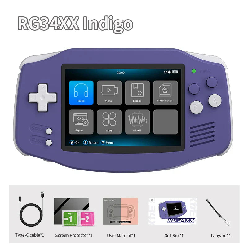 RetroSpel 34XX – bärbar spelkonsol 3,4” IPS med WiFi & Bluetooth
