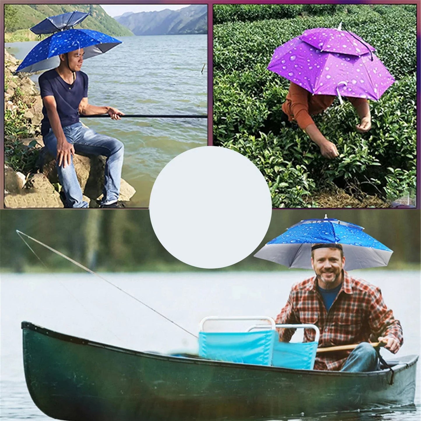 Paraplyhatt – hopfällbar regn- & solskyddshatt för fiske & strand